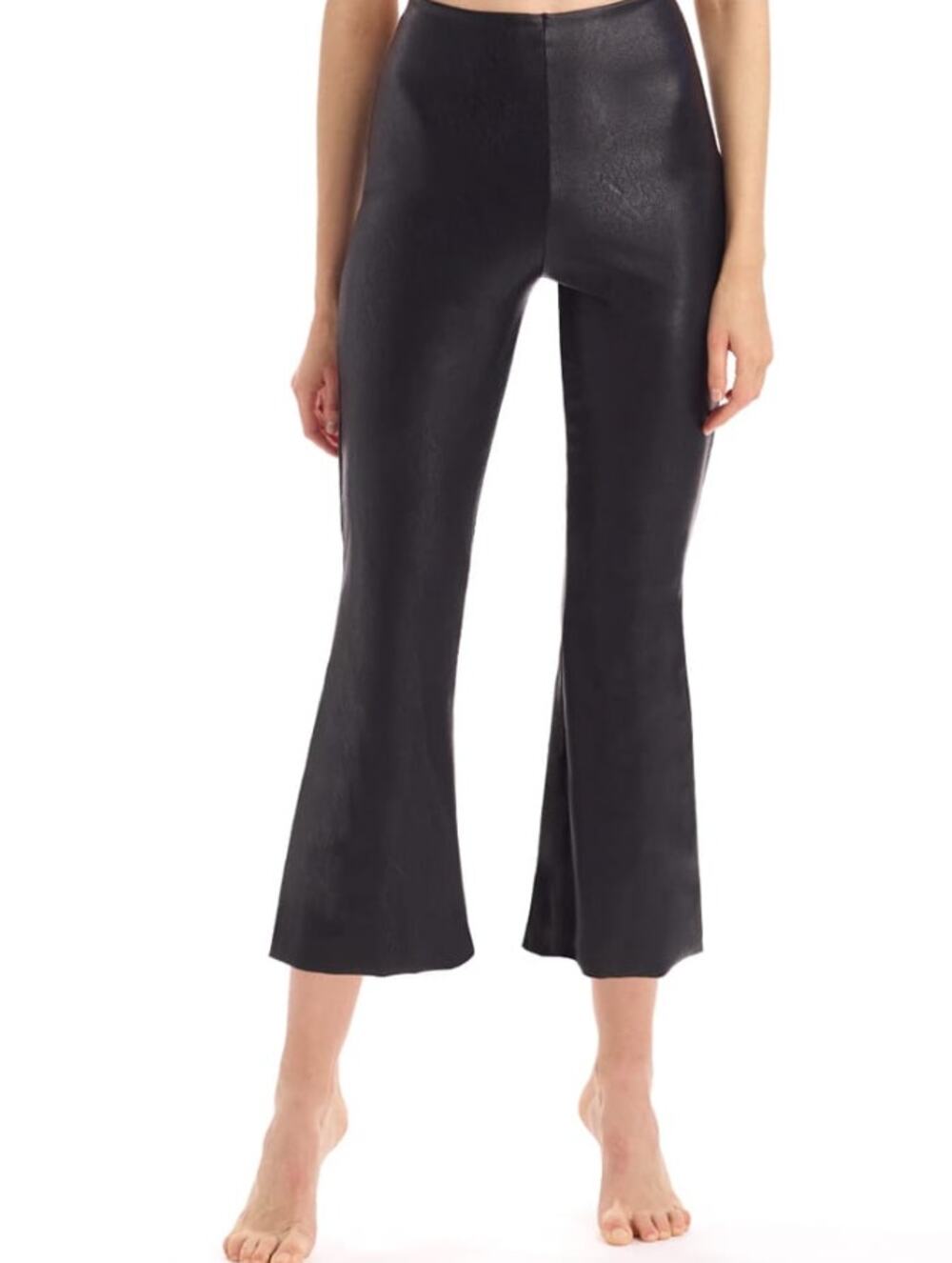 COMMANDO Women's Faux Leather Cropped Flare Leggings Medium Black Stretch NWT